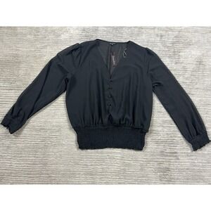 Zenobia‎ Top Womens 3XL Black Sheer Smocked Waist Polyester VNeck NWT Casual